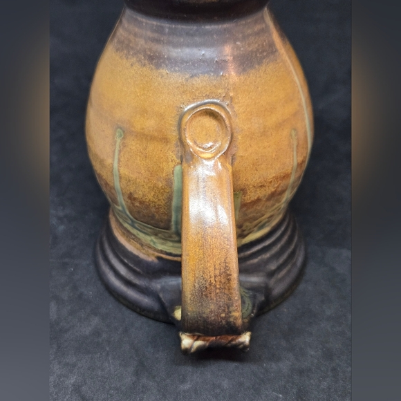 Studio Pottery Drip Glaze Thumb Grip Handle Footed Mug Cup Signed - Picture 12 of 15